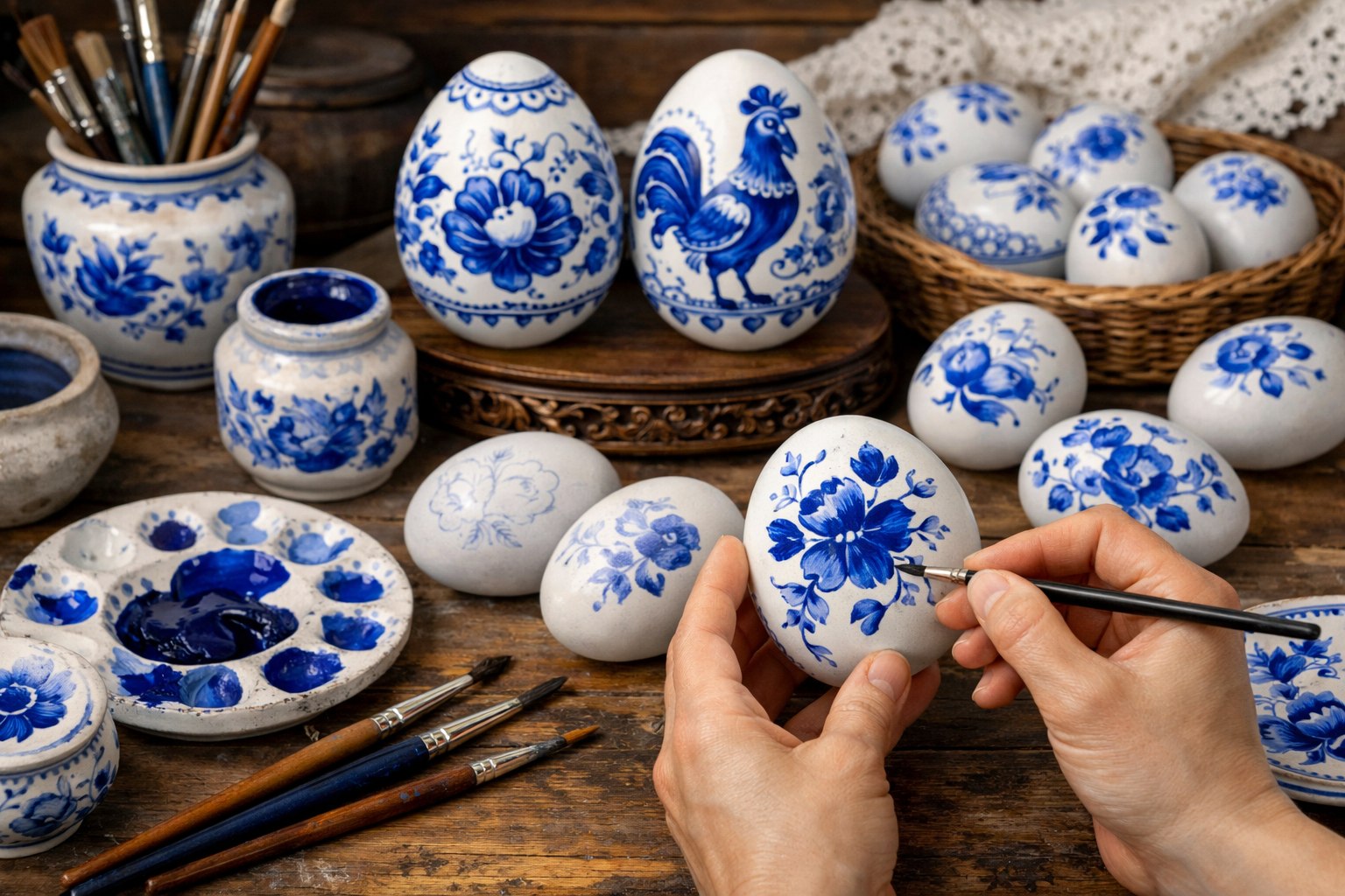 Пасхальный бранч с мастер-классом по росписи фарфоровых яиц в стиле гжель - фотография № 1