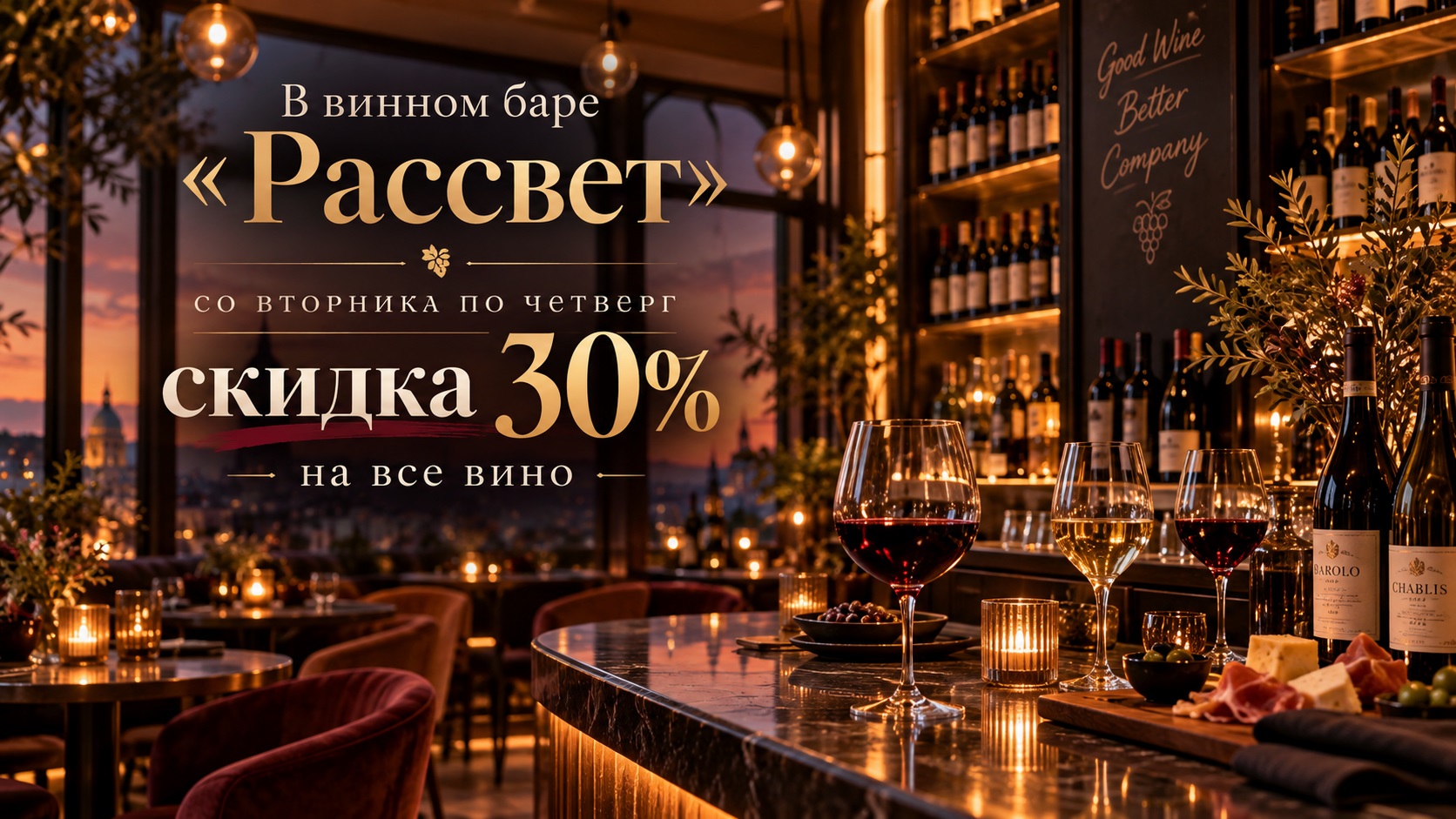 -30% скидки на вино в баре «Рассвет» - фотография № 1
