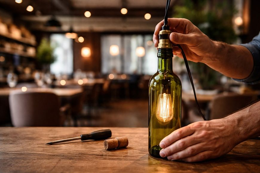 Собираем светильник в винной бутылке