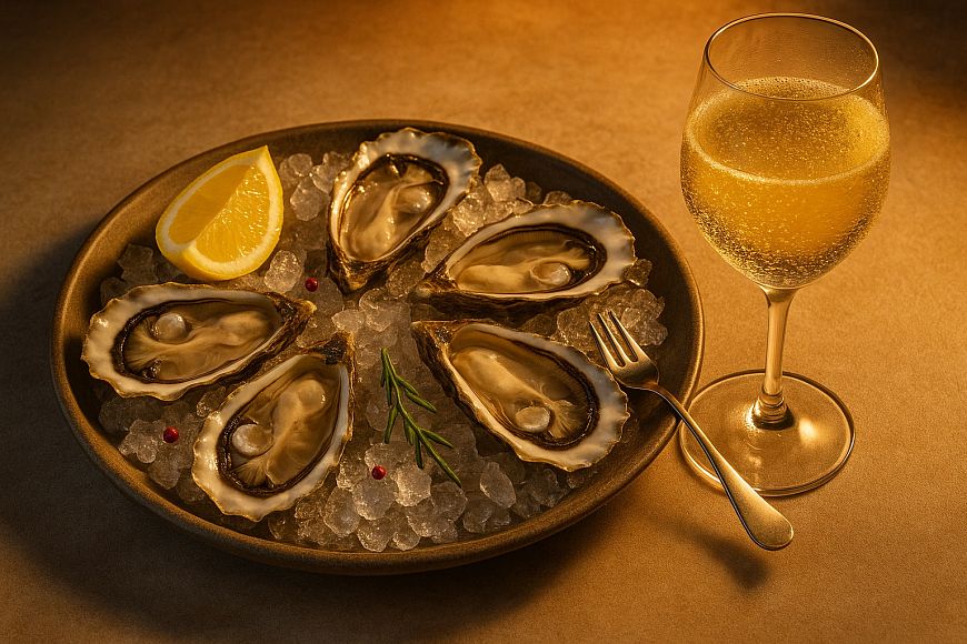 Бокал игристого вина в подарок к полудюжине устриц от ресторана Kislovsky Taste&Place