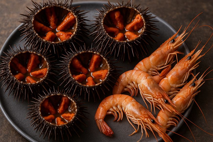 Специальная цена на морские ежи и креветки в ERWIN.Pavilion.Patriki