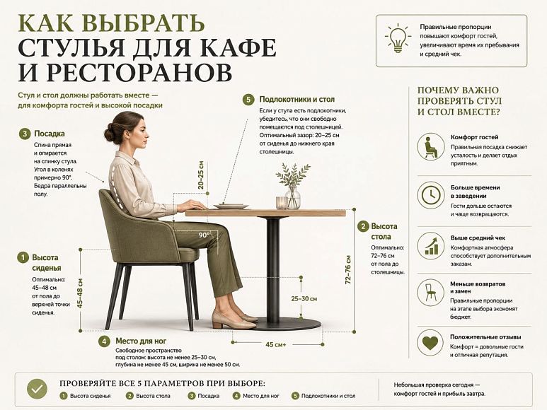 Почему стул для ресторана нельзя выбирать как домашний: 7 параметров, которые влияют на срок службы