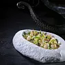 Гребешок с ореховым соусом и ассорти капусты