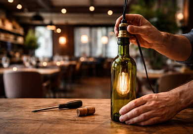 Собираем светильник в винной бутылке