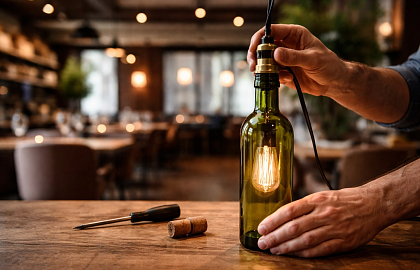 Собираем светильник в винной бутылке