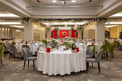 Новогодние корпоративы в ресторане Банкетные залы Альфа